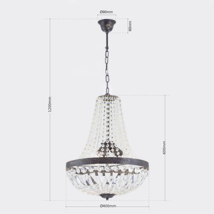 Żyrandol kryształowy na łańcuchu ARILA 3xE27/60W/230V śr. 40 cm brązowy/patyna