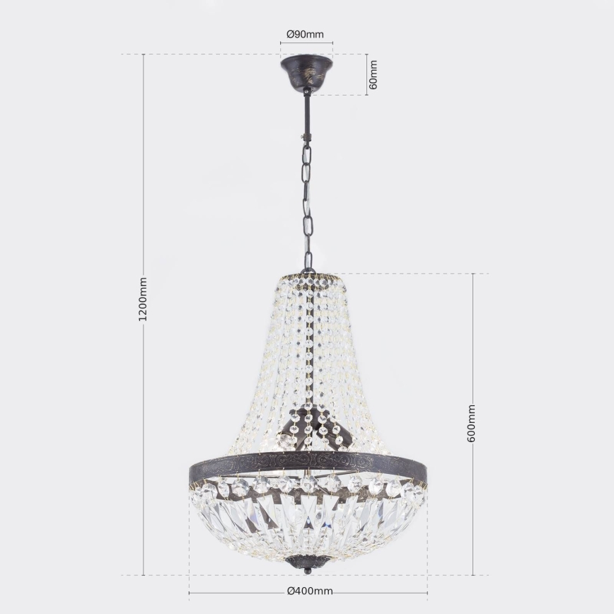 Żyrandol kryształowy na łańcuchu ARILA 3xE27/60W/230V śr. 40 cm brązowy/patyna