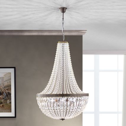 Żyrandol kryształowy na łańcuchu ARILA 6xE27/60W/230V śr. 60 cm brązowy/patyna
