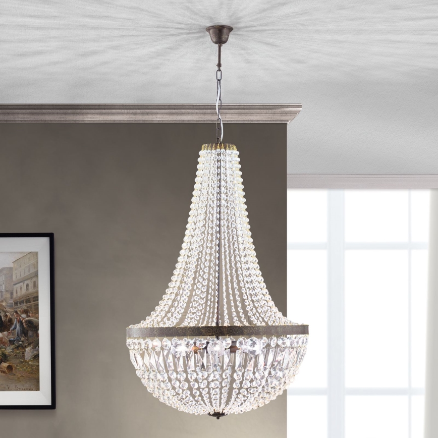 Żyrandol kryształowy na łańcuchu ARILA 6xE27/60W/230V śr. 60 cm brązowy/patyna