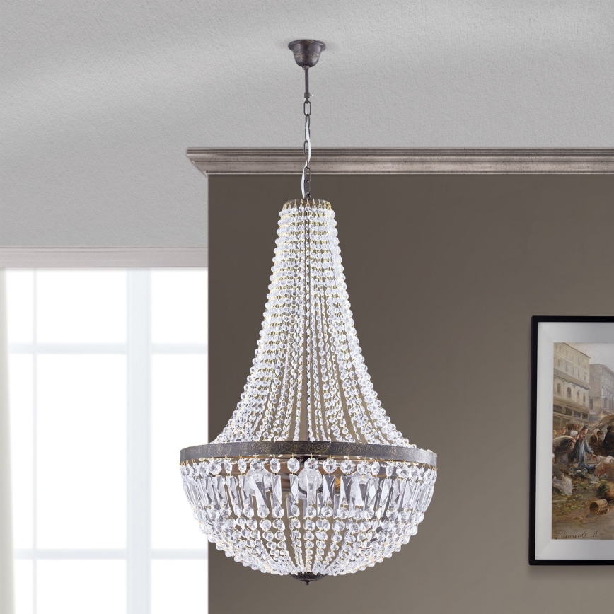 Żyrandol kryształowy na łańcuchu ARILA 6xE27/60W/230V śr. 60 cm brązowy/patyna