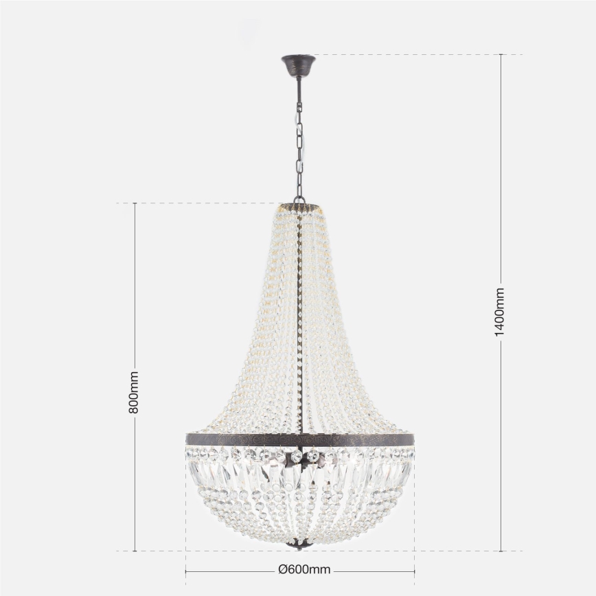 Żyrandol kryształowy na łańcuchu ARILA 6xE27/60W/230V śr. 60 cm brązowy/patyna