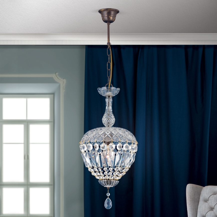 Żyrandol kryształowy na łańcuchu ARILA 1xE27/60W/230V śr. 25 cm brązowy/patyna