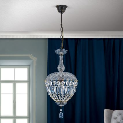Żyrandol kryształowy na łańcuchu ARILA 1xE27/60W/230V śr. 25 cm brązowy/patyna