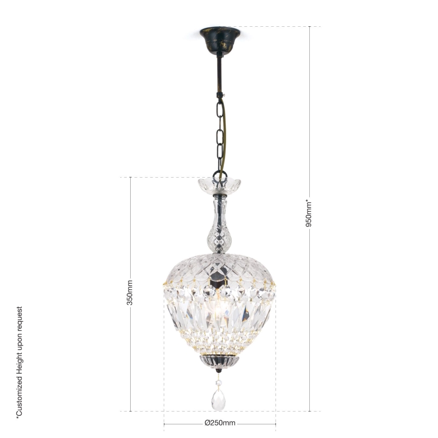 Żyrandol kryształowy na łańcuchu ARILA 1xE27/60W/230V śr. 25 cm brązowy/patyna
