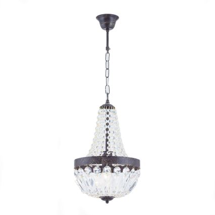 Żyrandol kryształowy na łańcuchu ARILA 1xE27/60W/230V śr. 25,5 cm brązowy/patyna
