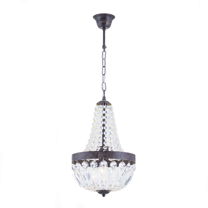 Żyrandol kryształowy na łańcuchu ARILA 1xE27/60W/230V śr. 25,5 cm brązowy/patyna