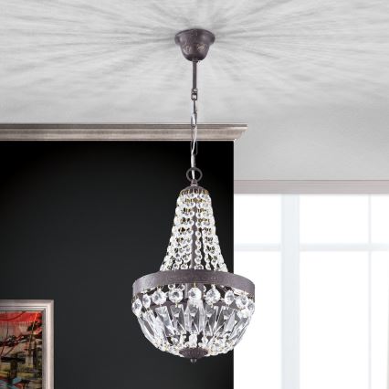 Żyrandol kryształowy na łańcuchu ARILA 1xE27/60W/230V śr. 25,5 cm brązowy/patyna