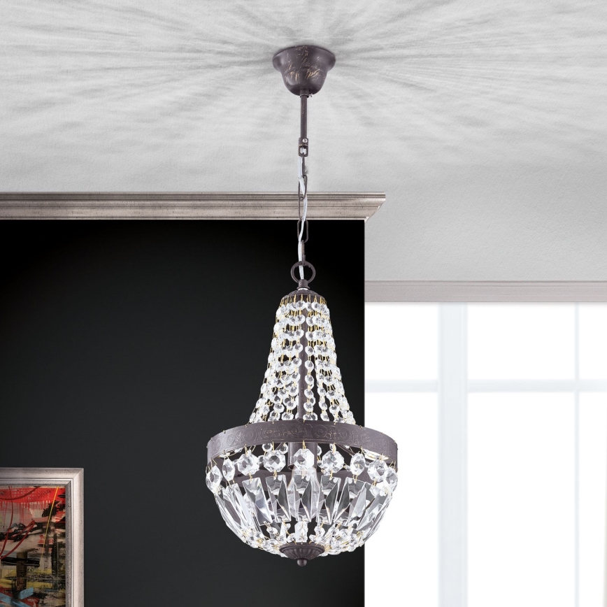 Żyrandol kryształowy na łańcuchu ARILA 1xE27/60W/230V śr. 25,5 cm brązowy/patyna