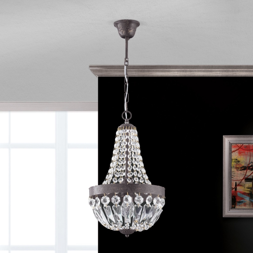 Żyrandol kryształowy na łańcuchu ARILA 1xE27/60W/230V śr. 25,5 cm brązowy/patyna