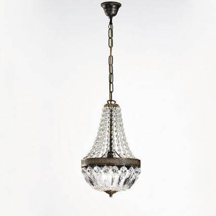 Żyrandol kryształowy na łańcuchu ARILA 1xE27/60W/230V śr. 25,5 cm brązowy/patyna