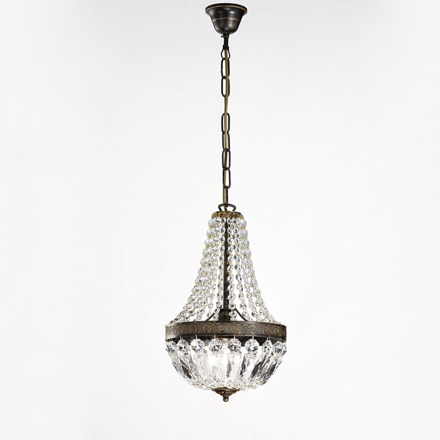 Żyrandol kryształowy na łańcuchu ARILA 1xE27/60W/230V śr. 25,5 cm brązowy/patyna