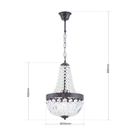 Żyrandol kryształowy na łańcuchu ARILA 1xE27/60W/230V śr. 25,5 cm brązowy/patyna