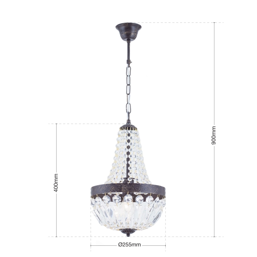 Żyrandol kryształowy na łańcuchu ARILA 1xE27/60W/230V śr. 25,5 cm brązowy/patyna