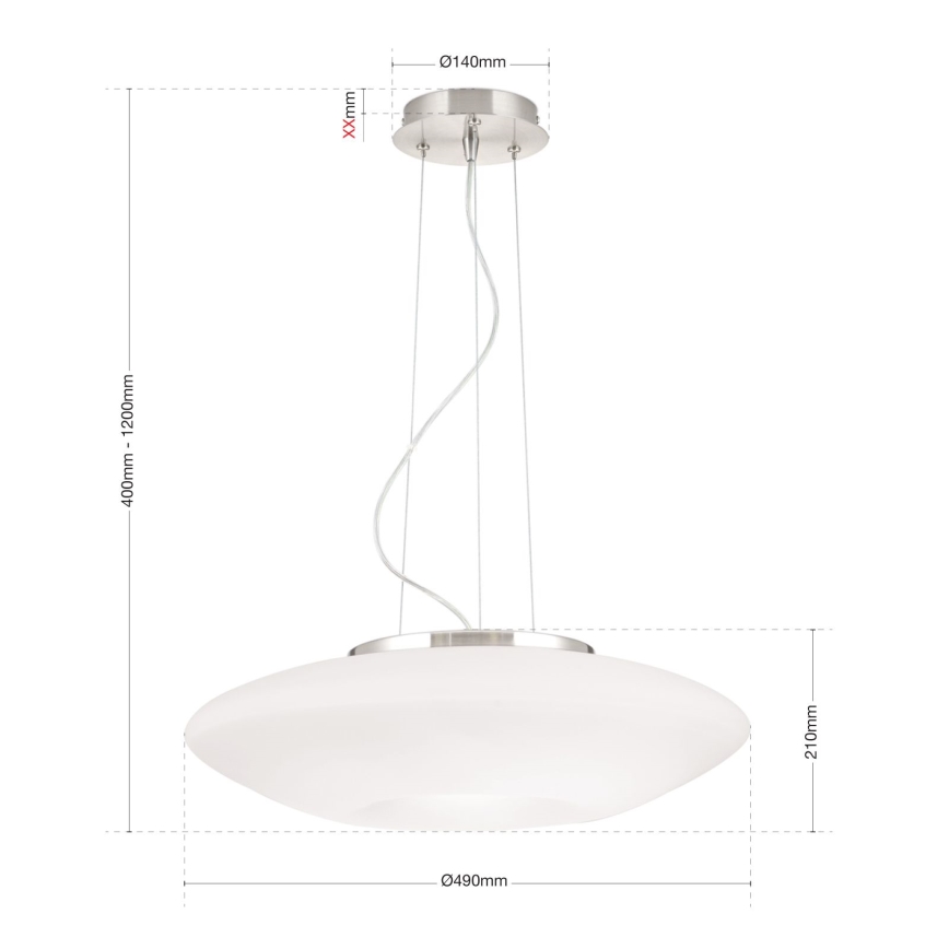 Żyrandol na lince BLANC 2xE27/60W/230V śr. 49 cm matowy chrom