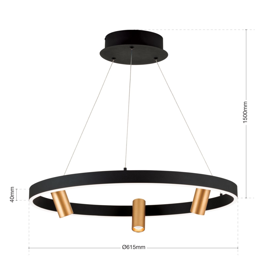 LED Żyrandol ściemnialny na lince BERLIN LED/50W/230V czarny/złoty