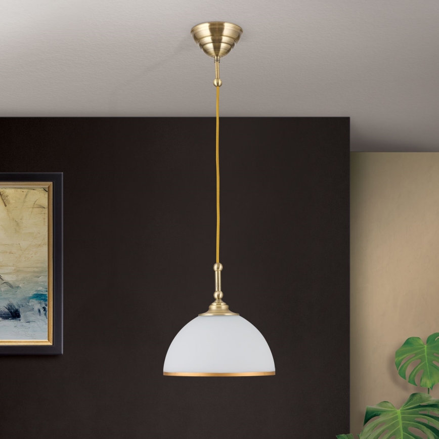 Żyrandol na lince OLD LAMP 1xE27/40W/230V biały/mosiądz