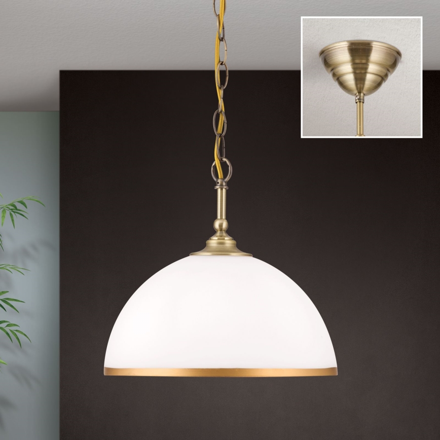 Żyrandol na łańcuchu OLD LAMP 1xE27/40W/230V śr. 30 cm biały/mosiądz