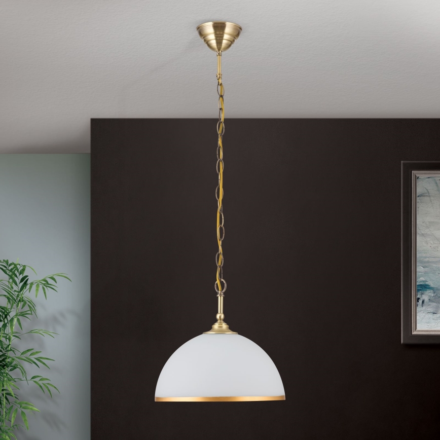 Żyrandol na łańcuchu OLD LAMP 1xE27/40W/230V śr. 30 cm biały/mosiądz