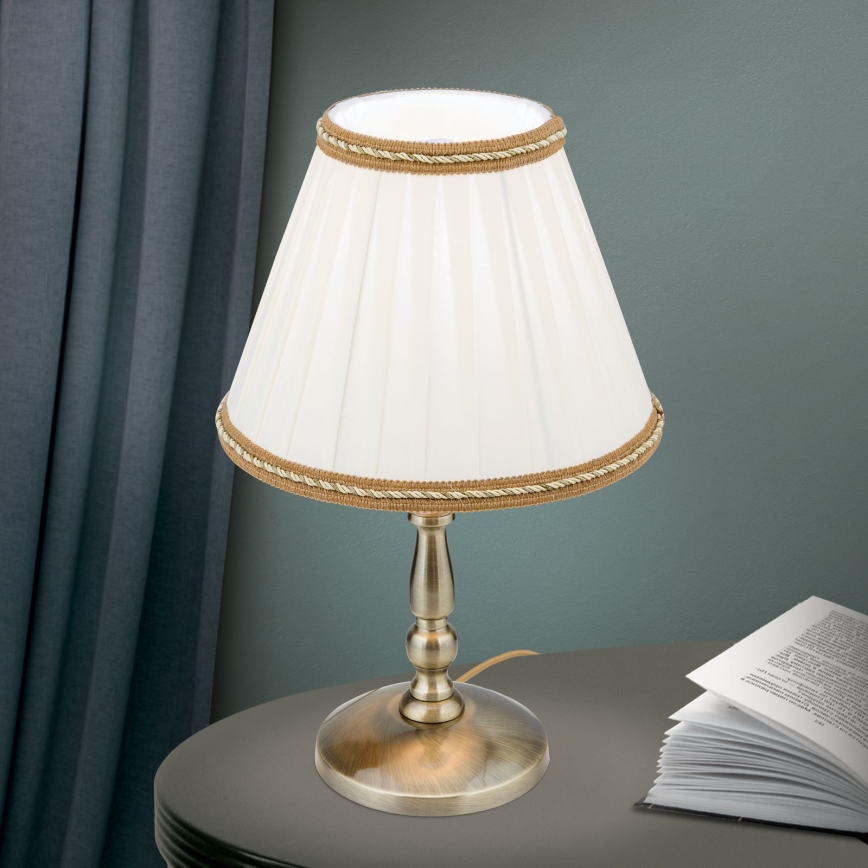 Lampa stołowa TONIA 1xE27/60W/230V śr. 25 cm białe/brąz