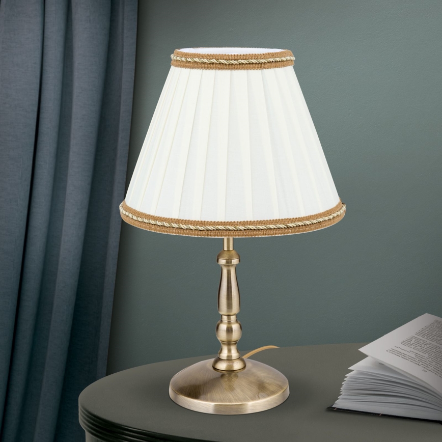 Lampa stołowa TONIA 1xE27/60W/230V śr. 25 cm białe/brąz