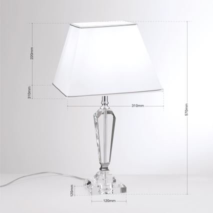 Kryształowa lampa stołowa VERONIQUE 1xE27/60W/230V biały/przezroczysty