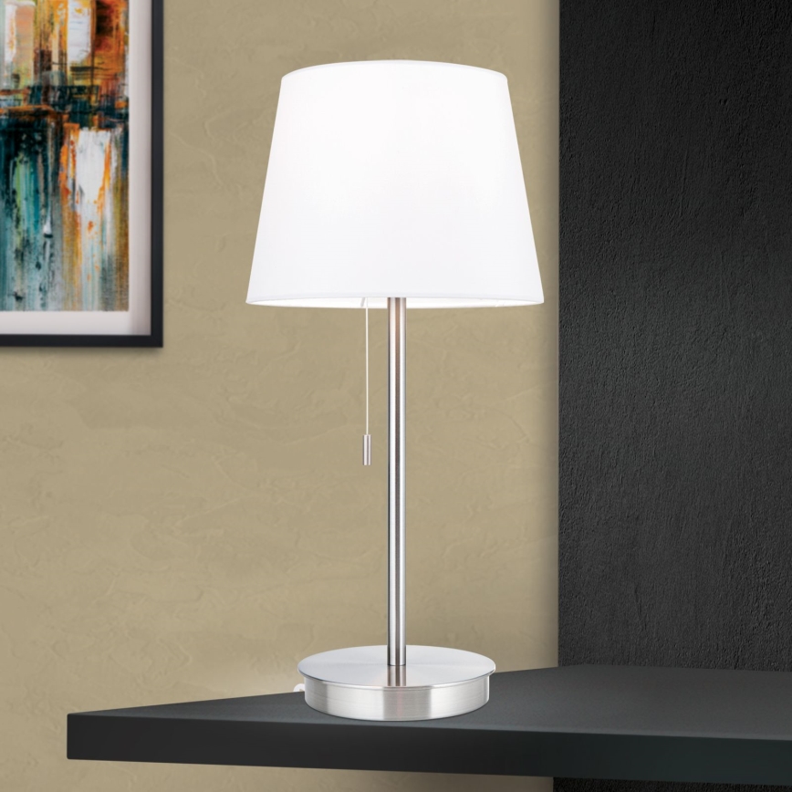 Lampa stołowa z portem USB LUDWIG 1xE27/40W/230V 50 cm biała/matowy chrom