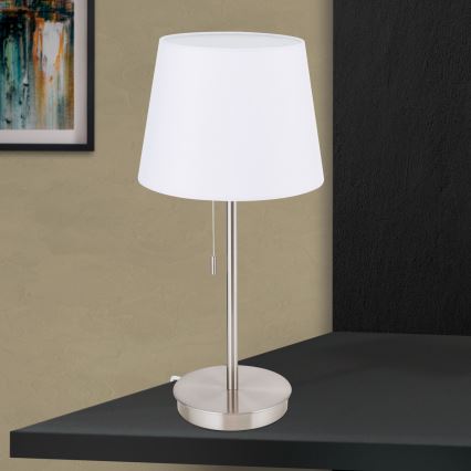 Lampa stołowa z portem USB LUDWIG 1xE27/40W/230V 50 cm biała/matowy chrom