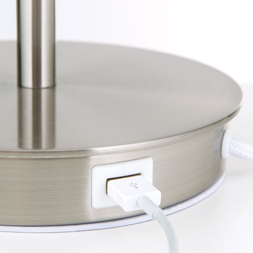Lampa stołowa z portem USB LUDWIG 1xE27/40W/230V 50 cm biała/matowy chrom