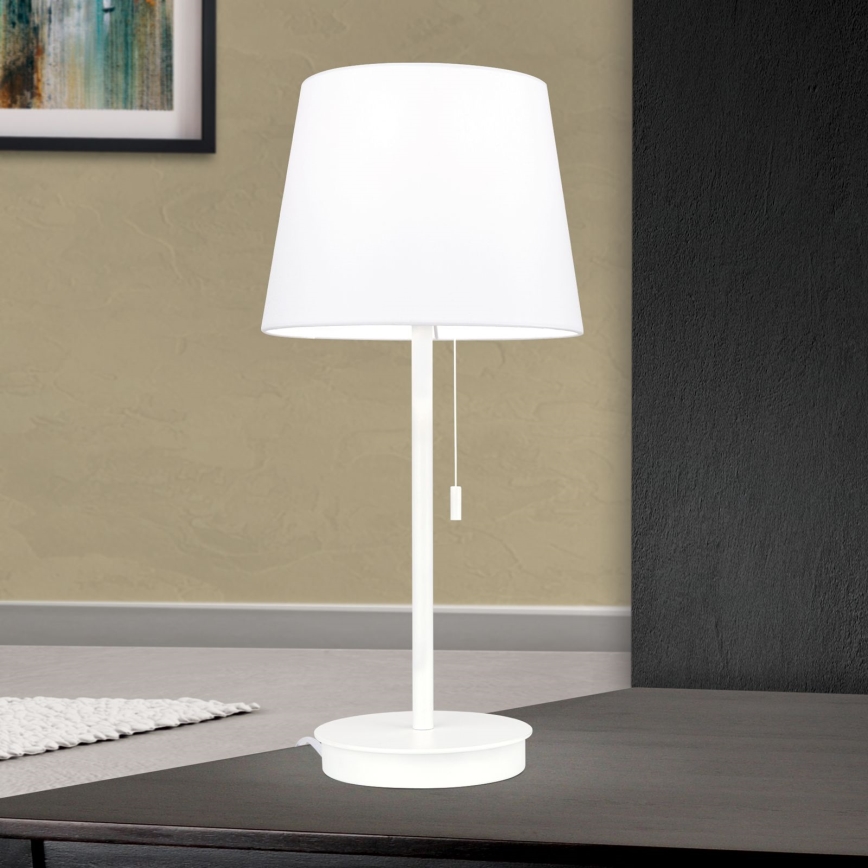 Lampa stołowa z portem USB LUDWIG 1xE27/40W/230V 50 cm biała