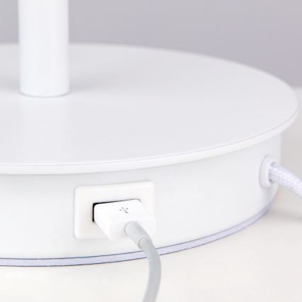 Lampa stołowa z portem USB LUDWIG 1xE27/40W/230V 50 cm biała