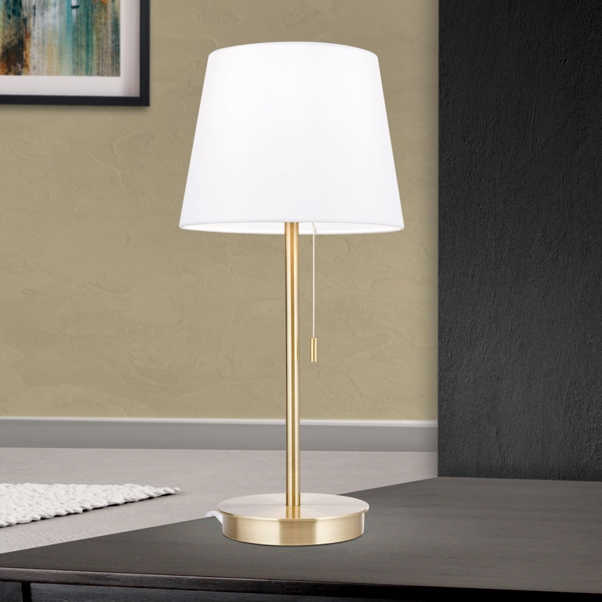 Lampa stołowa z portem USB LUDWIG 1xE27/40W/230V 50 cm biała/złota