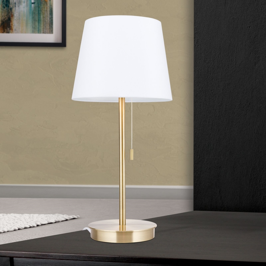 Lampa stołowa z portem USB LUDWIG 1xE27/40W/230V 50 cm biała/złota