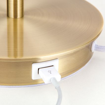 Lampa stołowa z portem USB LUDWIG 1xE27/40W/230V 50 cm biała/złota