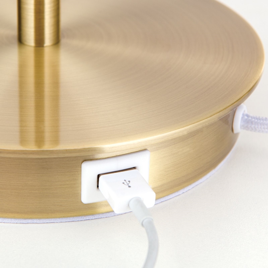 Lampa stołowa z portem USB LUDWIG 1xE27/40W/230V 50 cm biała/złota