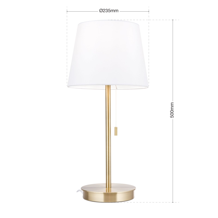 Lampa stołowa z portem USB LUDWIG 1xE27/40W/230V 50 cm biała/złota