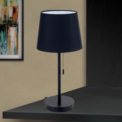 Lampa stołowa z portem USB LUDWIG 1xE27/40W/230V 50 cm czarna
