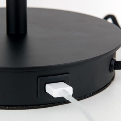Lampa stołowa z portem USB LUDWIG 1xE27/40W/230V 50 cm czarna