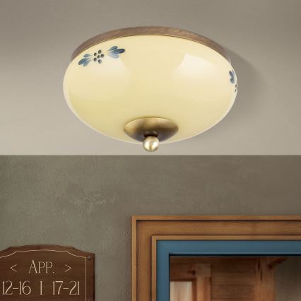 Lampa sufitowa LANDHAUS 1xE27/60W/230V śr. 21 cm brąz/beżowy/niebieski