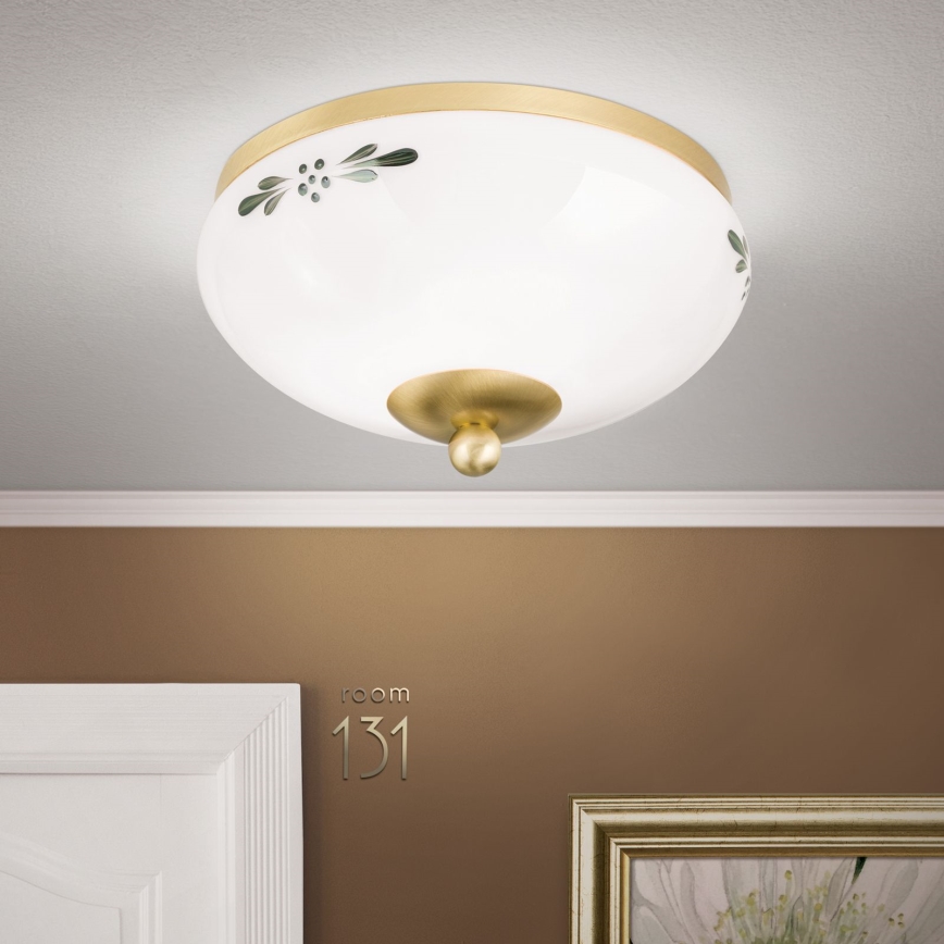 Lampa sufitowa LANDHAUS 1xE27/60W/230V śr. 21 cm mosiądz/biały/zielony