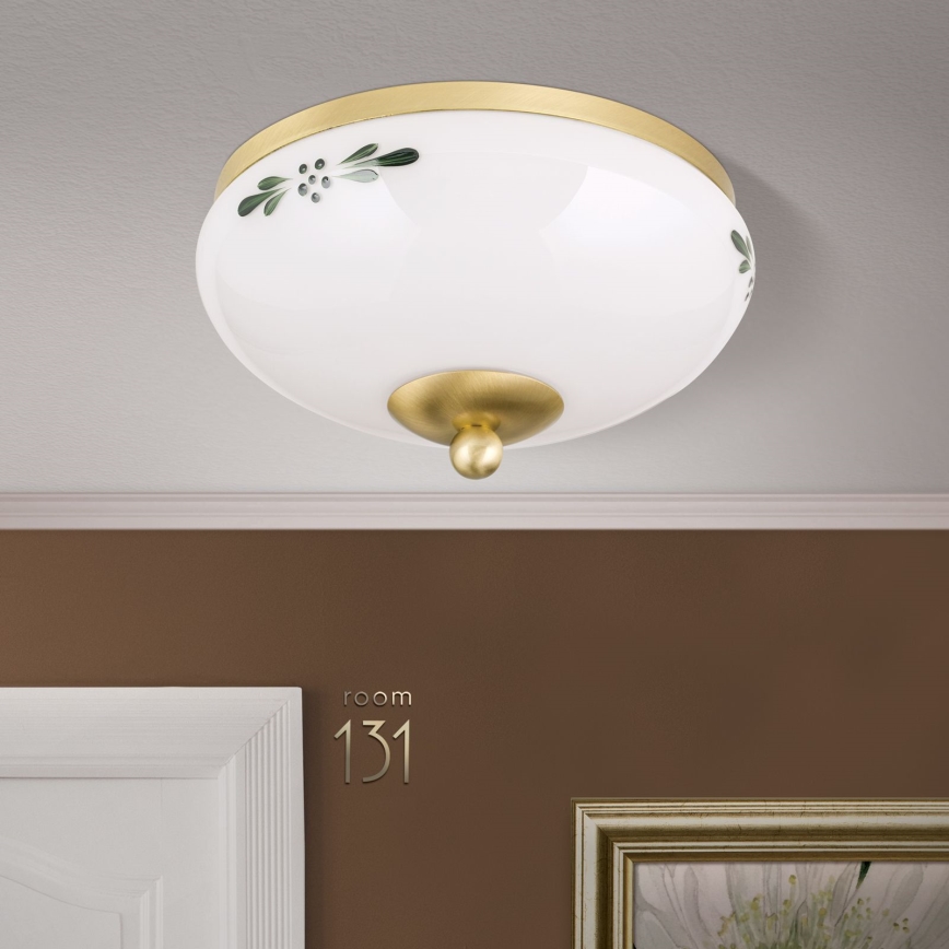 Lampa sufitowa LANDHAUS 1xE27/60W/230V śr. 21 cm mosiądz/biały/zielony