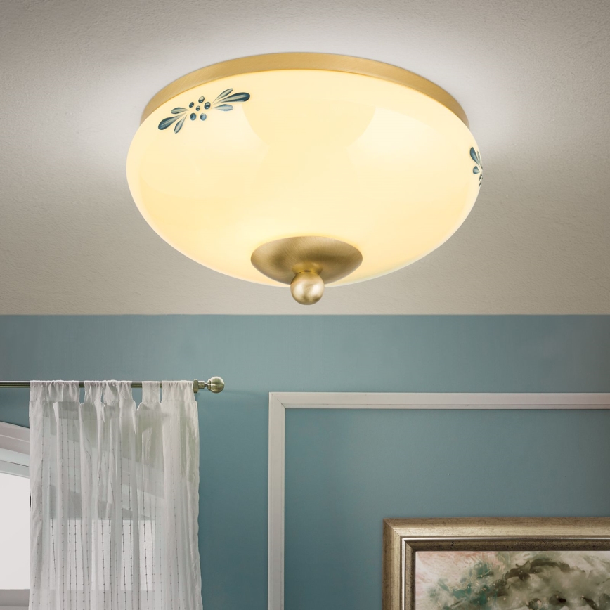 Lampa sufitowa LANDHAUS 1xE27/60W/230V śr. 21 cm mosiężna/beżowa/niebieska