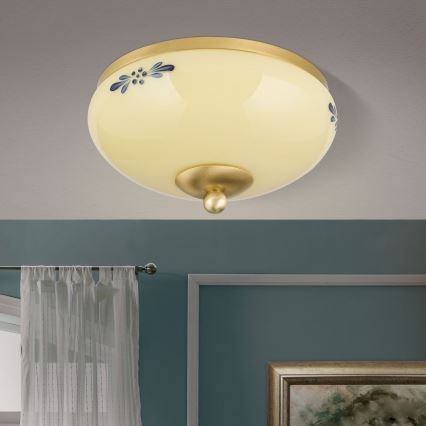 Lampa sufitowa LANDHAUS 1xE27/60W/230V śr. 21 cm mosiężna/beżowa/niebieska