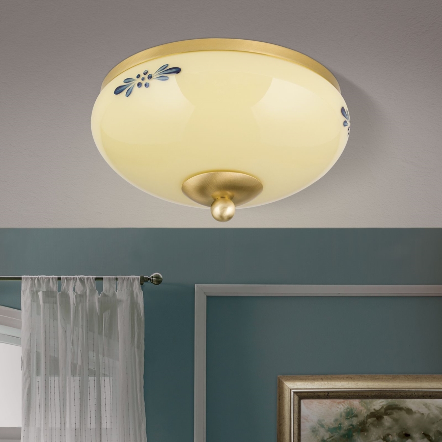 Lampa sufitowa LANDHAUS 1xE27/60W/230V śr. 21 cm mosiężna/beżowa/niebieska