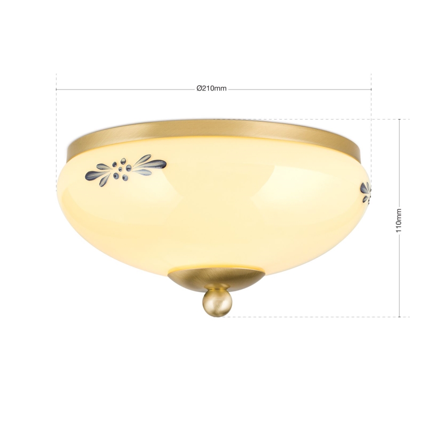 Lampa sufitowa LANDHAUS 1xE27/60W/230V śr. 21 cm mosiężna/beżowa/niebieska