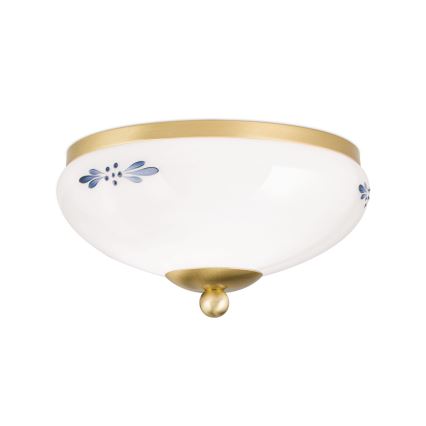Lampa sufitowa LANDHAUS 1xE27/60W/230V, średnica 21 cm, mosiądz/biały/niebieski