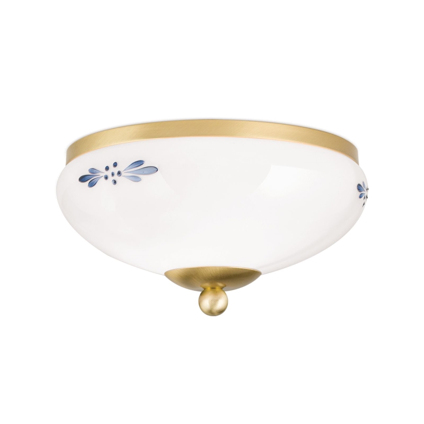 Lampa sufitowa LANDHAUS 1xE27/60W/230V, średnica 21 cm, mosiądz/biały/niebieski