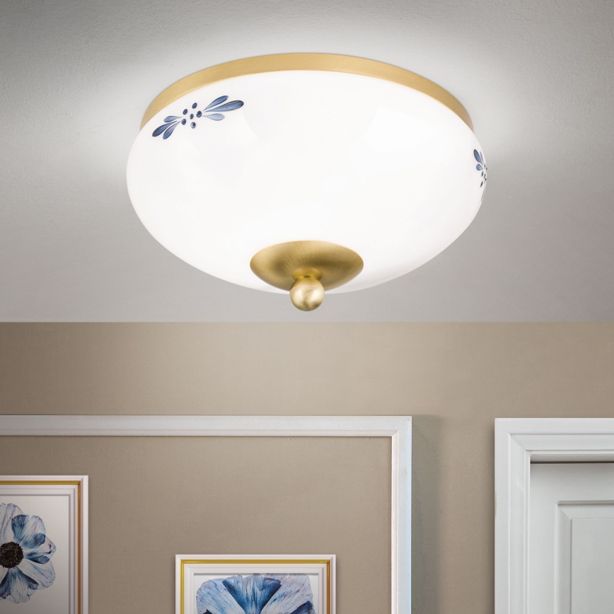 Lampa sufitowa LANDHAUS 1xE27/60W/230V, średnica 21 cm, mosiądz/biały/niebieski