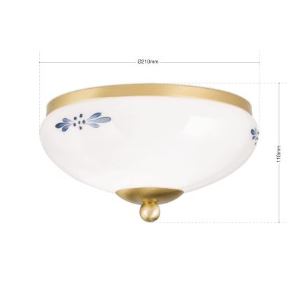Lampa sufitowa LANDHAUS 1xE27/60W/230V, średnica 21 cm, mosiądz/biały/niebieski