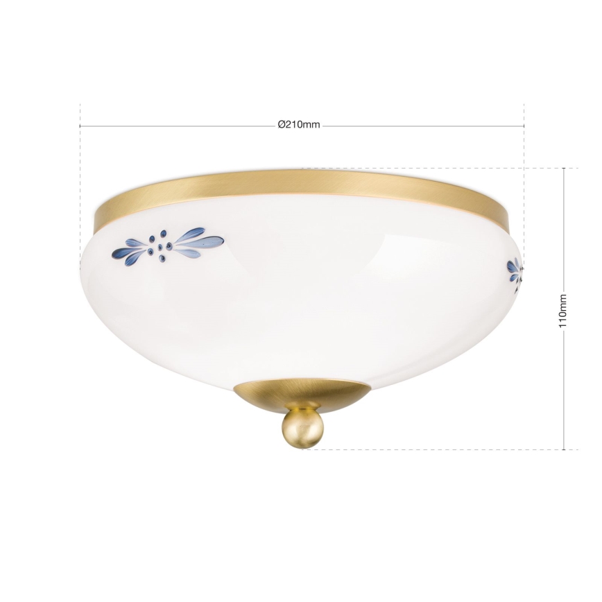 Lampa sufitowa LANDHAUS 1xE27/60W/230V, średnica 21 cm, mosiądz/biały/niebieski